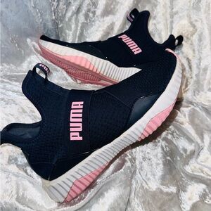 Navy Blue and Pink Puma slip-on shoes